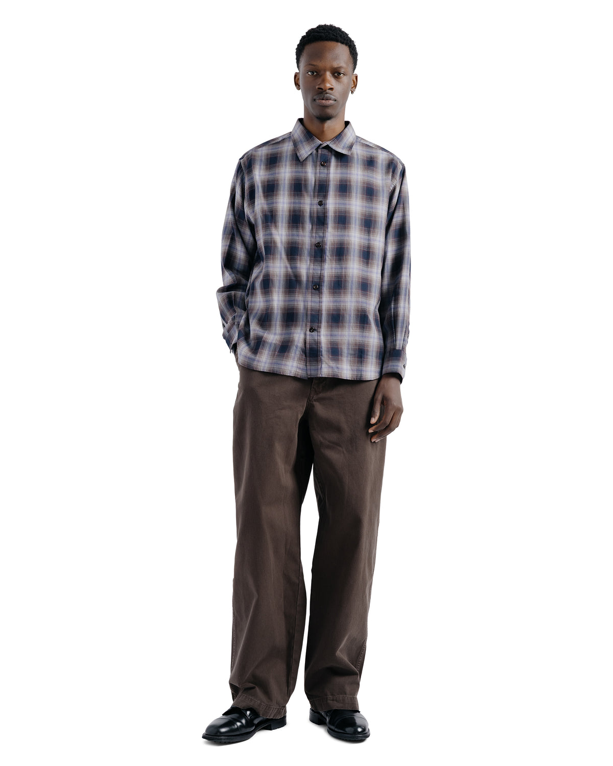 Norse Projects Falster Fine Cotton Flannel Check Oversize Shirt Darkest Purple