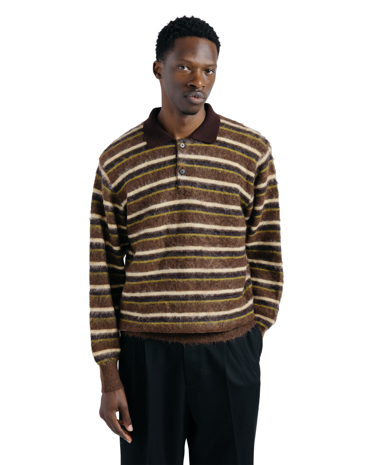 ssstein Kid Mohair Ribbed Knit Polo LS Brown Multi