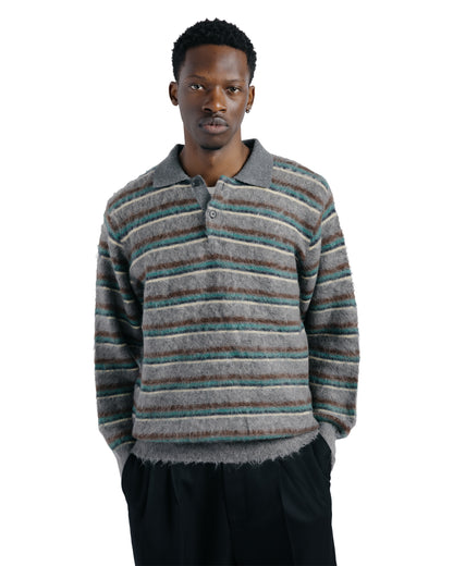 ssstein Kid Mohair Ribbed Knit Polo LS Grey Multi