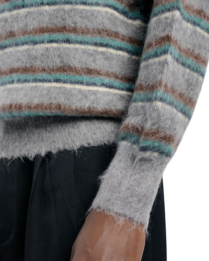 ssstein Kid Mohair Ribbed Knit Polo LS Grey Multi