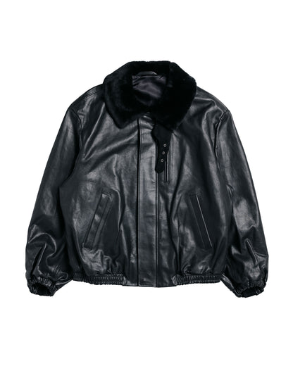 ssstein Mouton Collar Calf Zip Jacket Black