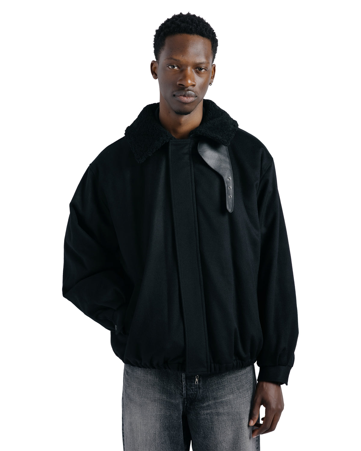 lost & found ssstein ssstein Mouton Collar Wool Cashmere Padded Jacket Black