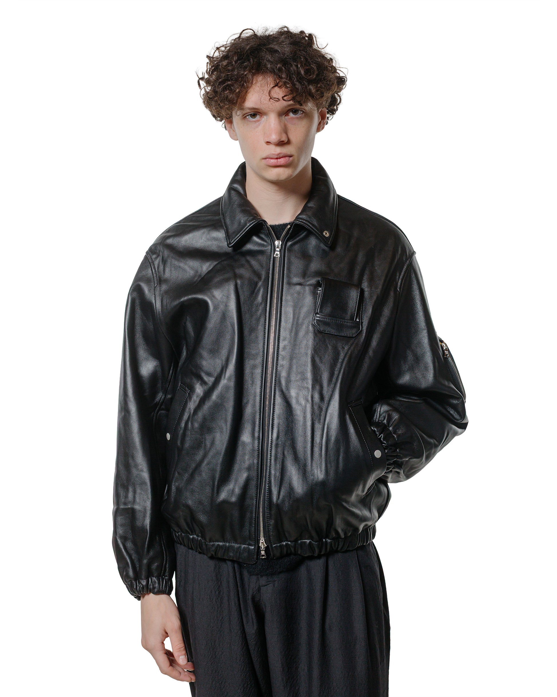 ssstein Sheep Leather Flight Jacket Black
