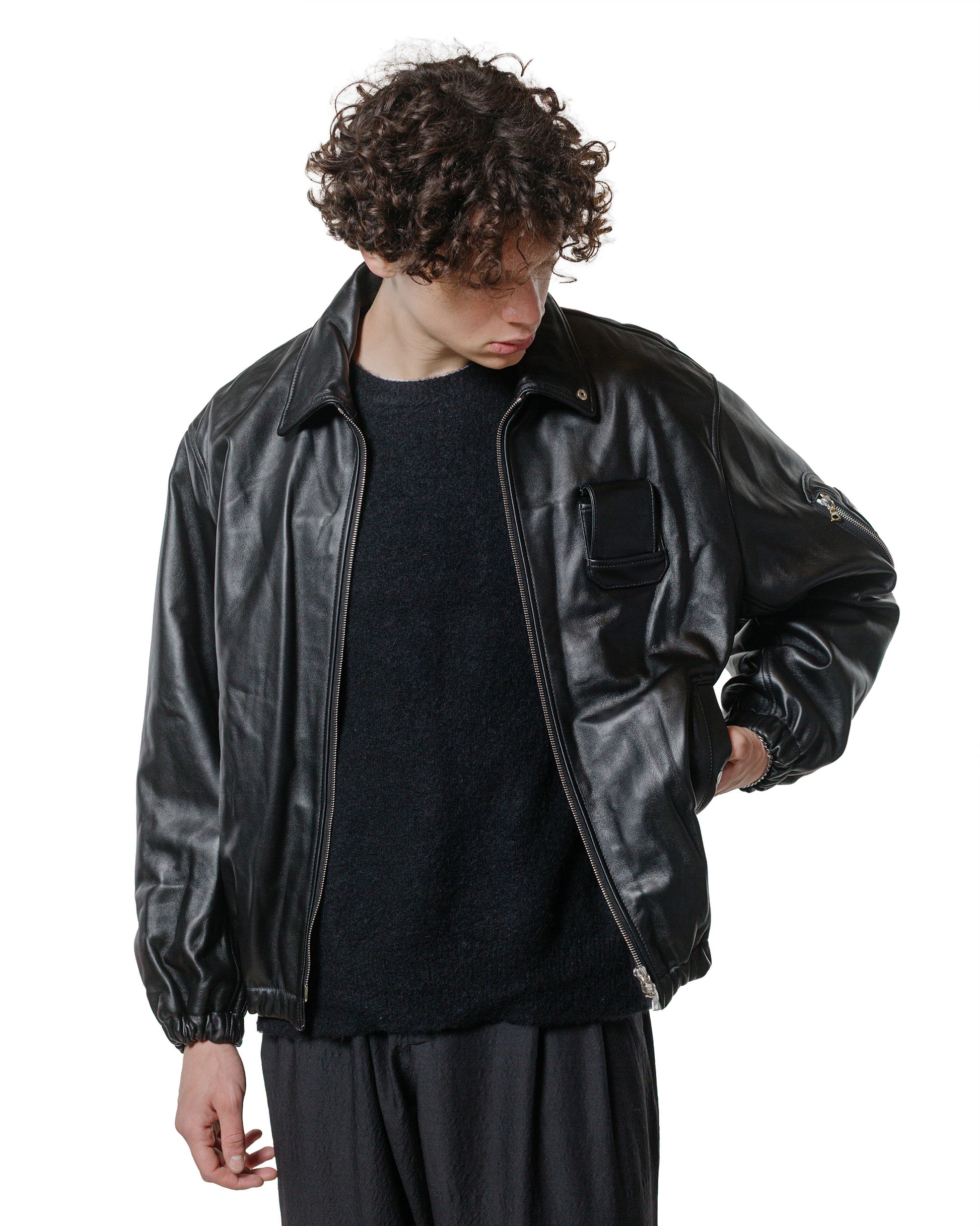 ssstein Sheep Leather Flight Jacket Black