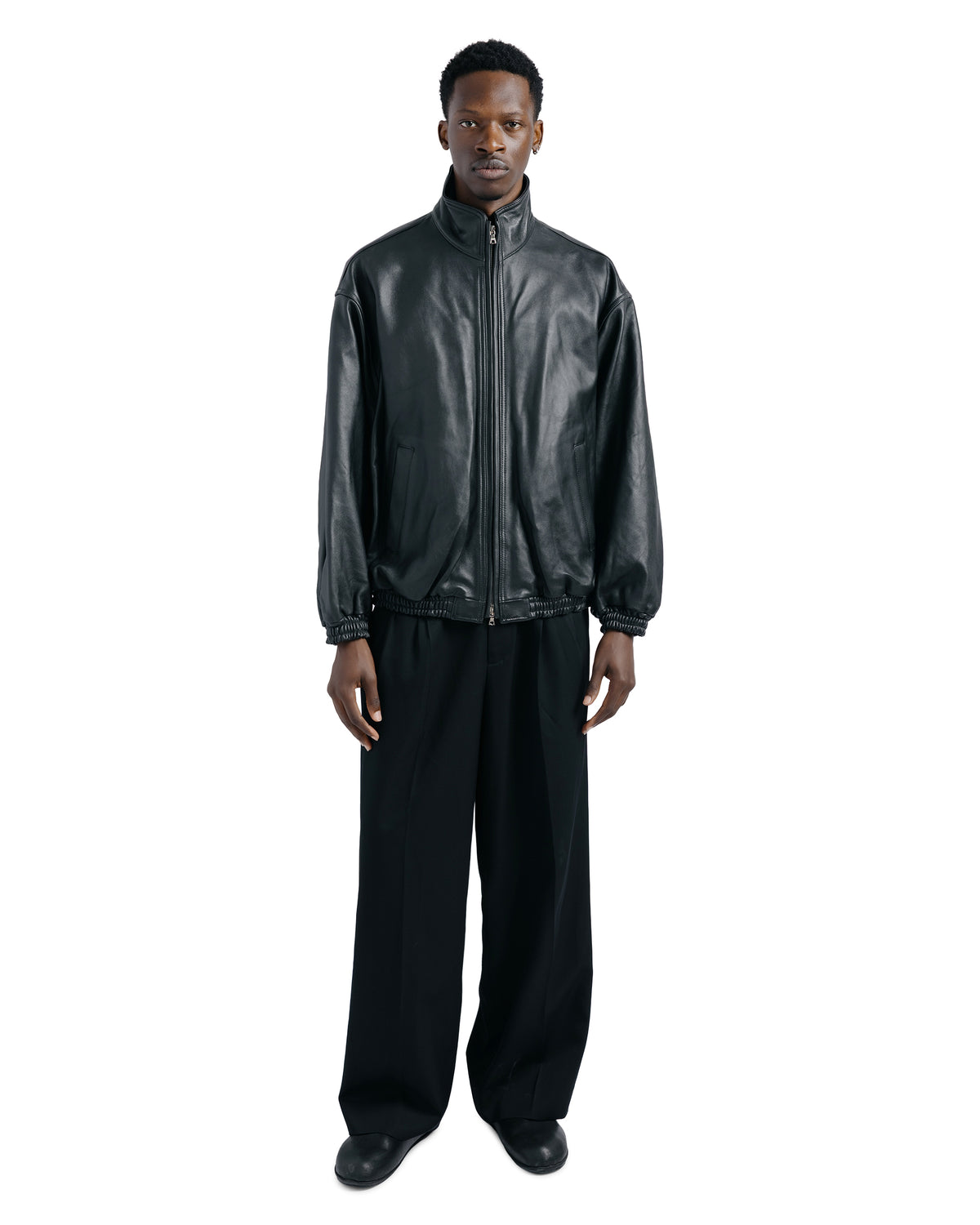 ssstein Sheep Leather Stand Collar Jacket Black