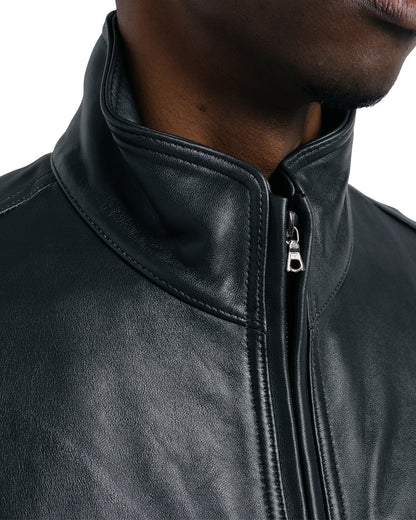 ssstein Sheep Leather Stand Collar Jacket Black