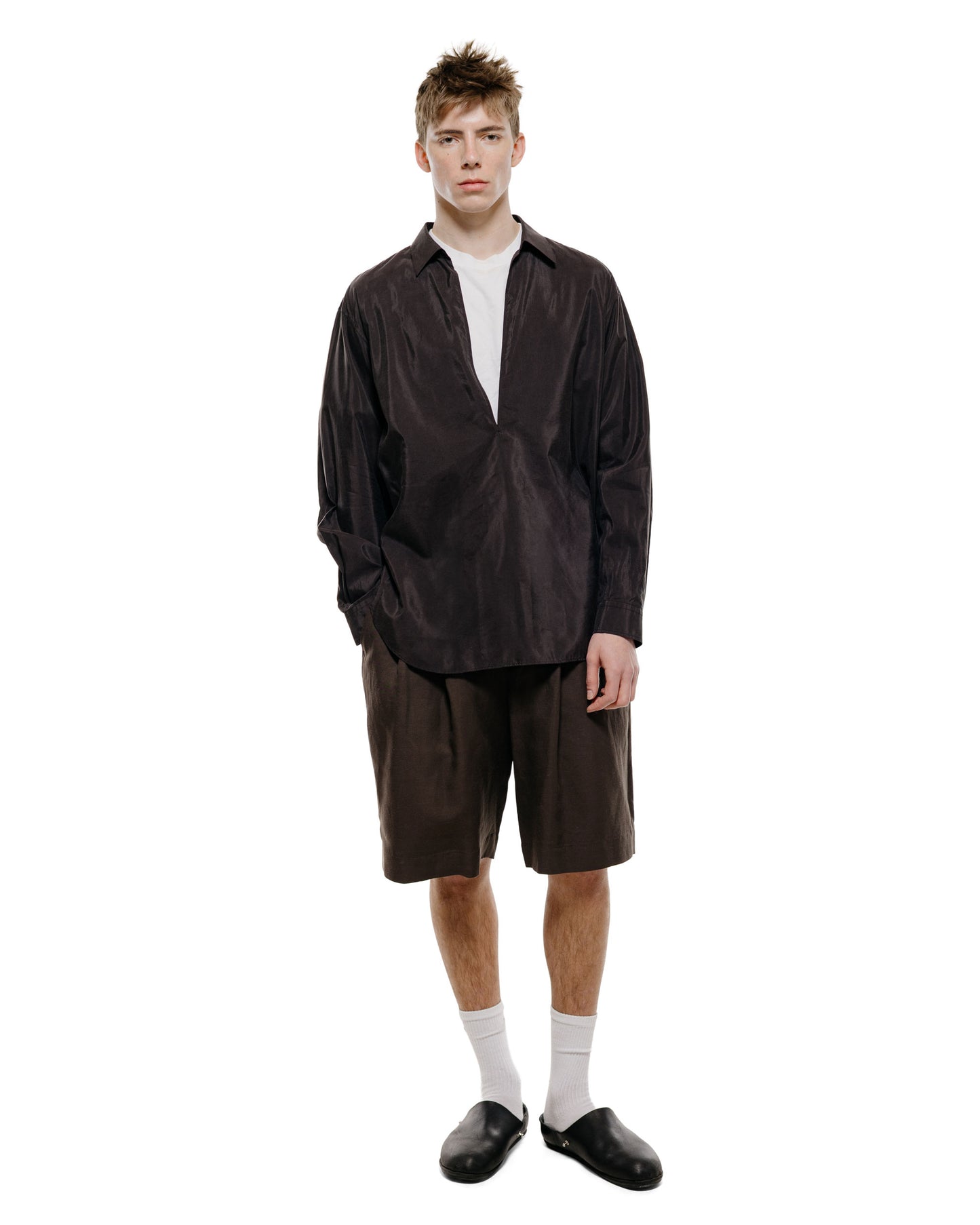 lost & found ssstein ssstein Vis/Li/Ra Twill Wide Easy Short Trousers Khaki Brown