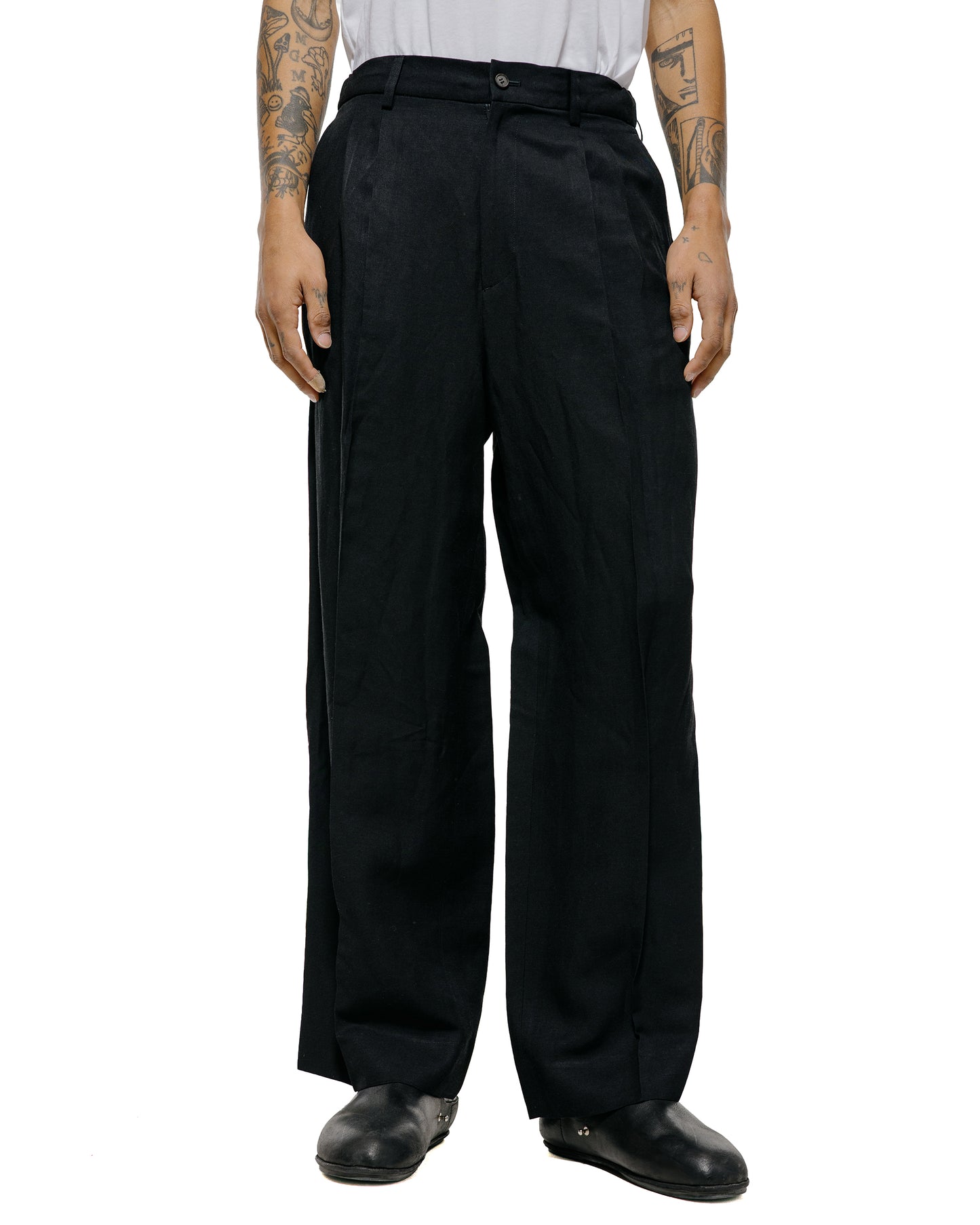 lost & found ssstein ssstein Viscose/Linen/Rayon Twill Easy Long Wide Trousers Black