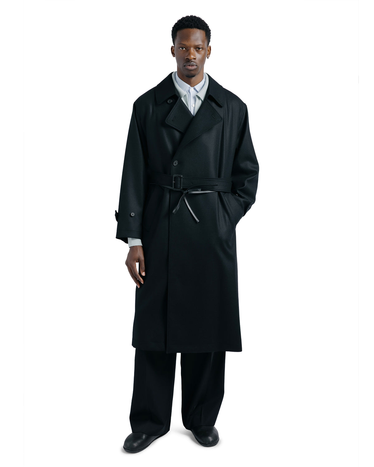 ssstein Wool Melton Oversized Double Breasted Coat Black