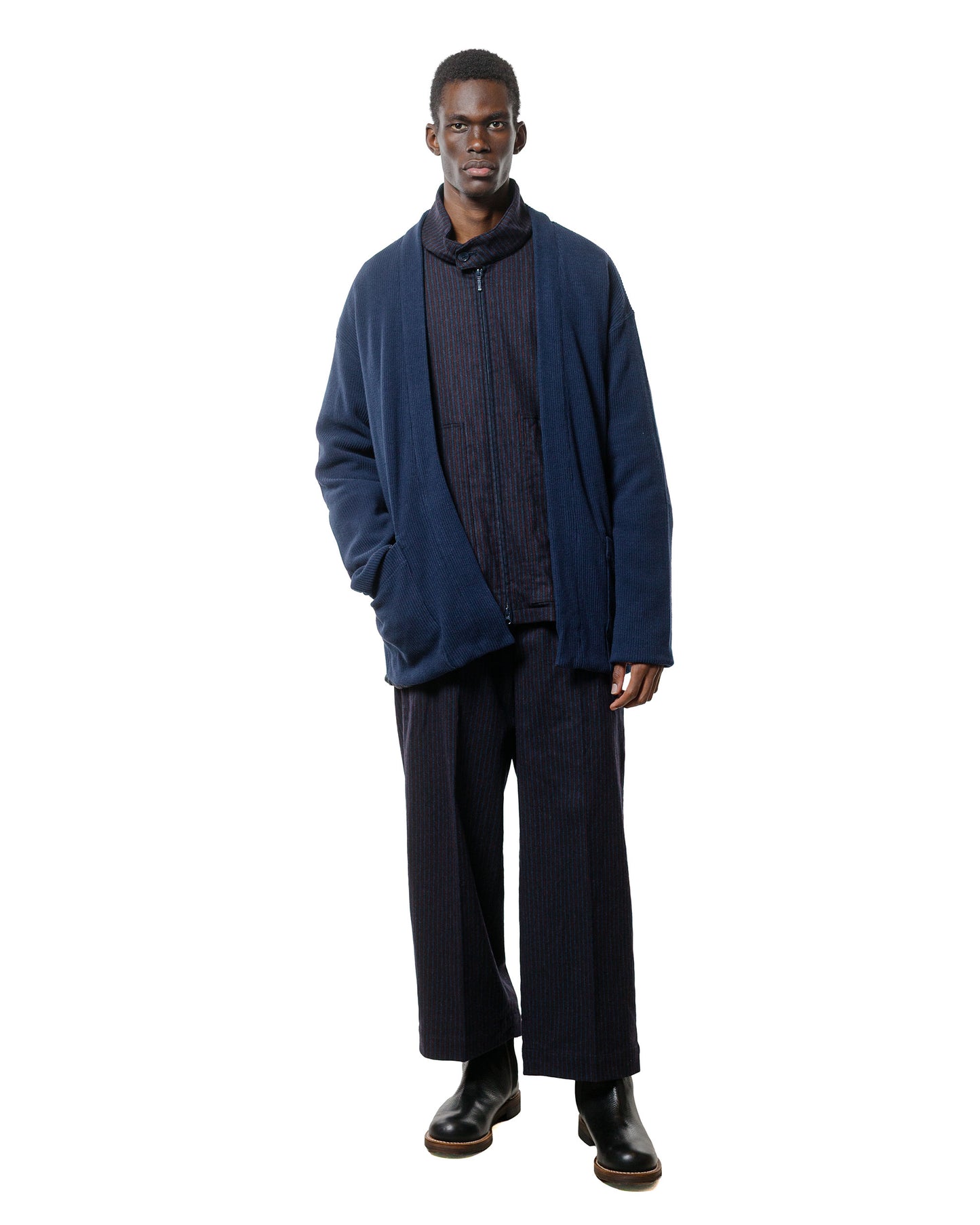 lost & found tss ts(s) 3 Tuck Baggy Pants Stripe Cotton/Wool Stretch Cloth Navy