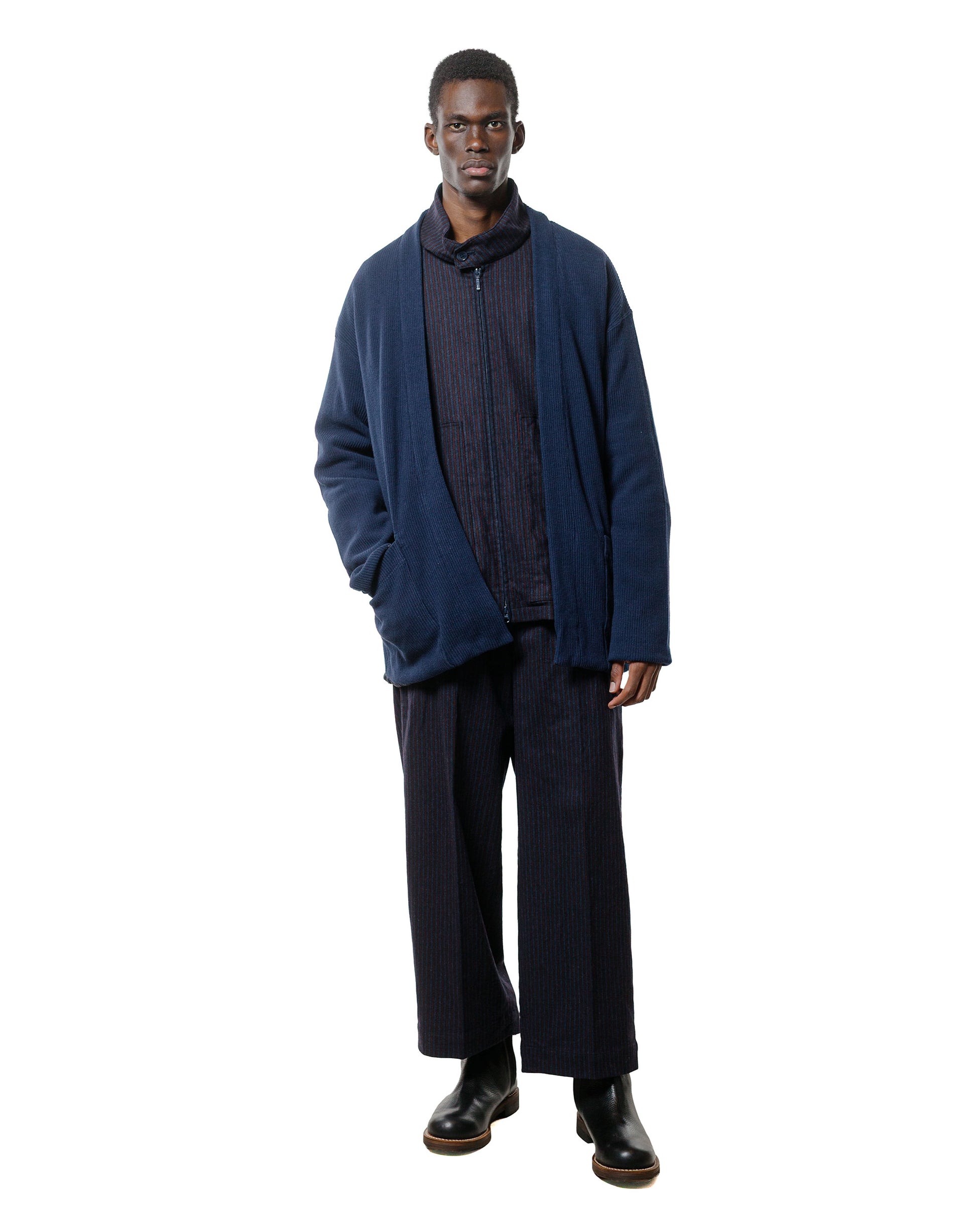 lost & found tss ts(s) Lined Easy Cardigan Rib Stitch Cotton Jersey Navy