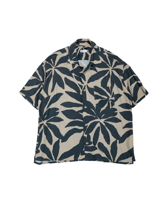 lost & found tss ts(s) Open Collar Short Sleeve Shirt Leaf Print Viscose Cloth Navy
