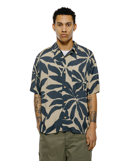 lost & found tss ts(s) Open Collar Short Sleeve Shirt Leaf Print Viscose Cloth Navy