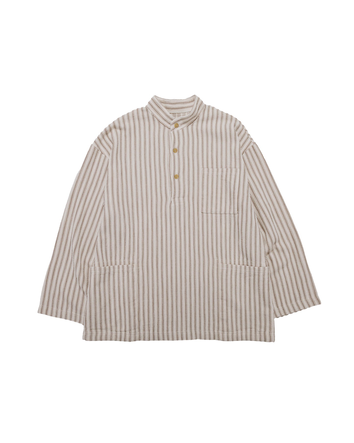 lost & found tss ts(s) Pullover Work Shirt Jacket Rustic Stripe Cotton Mesh Cloth Brown