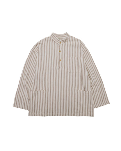lost & found tss ts(s) Pullover Work Shirt Jacket Rustic Stripe Cotton Mesh Cloth Brown