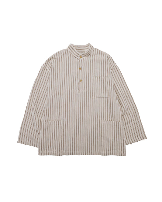 lost & found tss ts(s) Pullover Work Shirt Jacket Rustic Stripe Cotton Mesh Cloth Brown