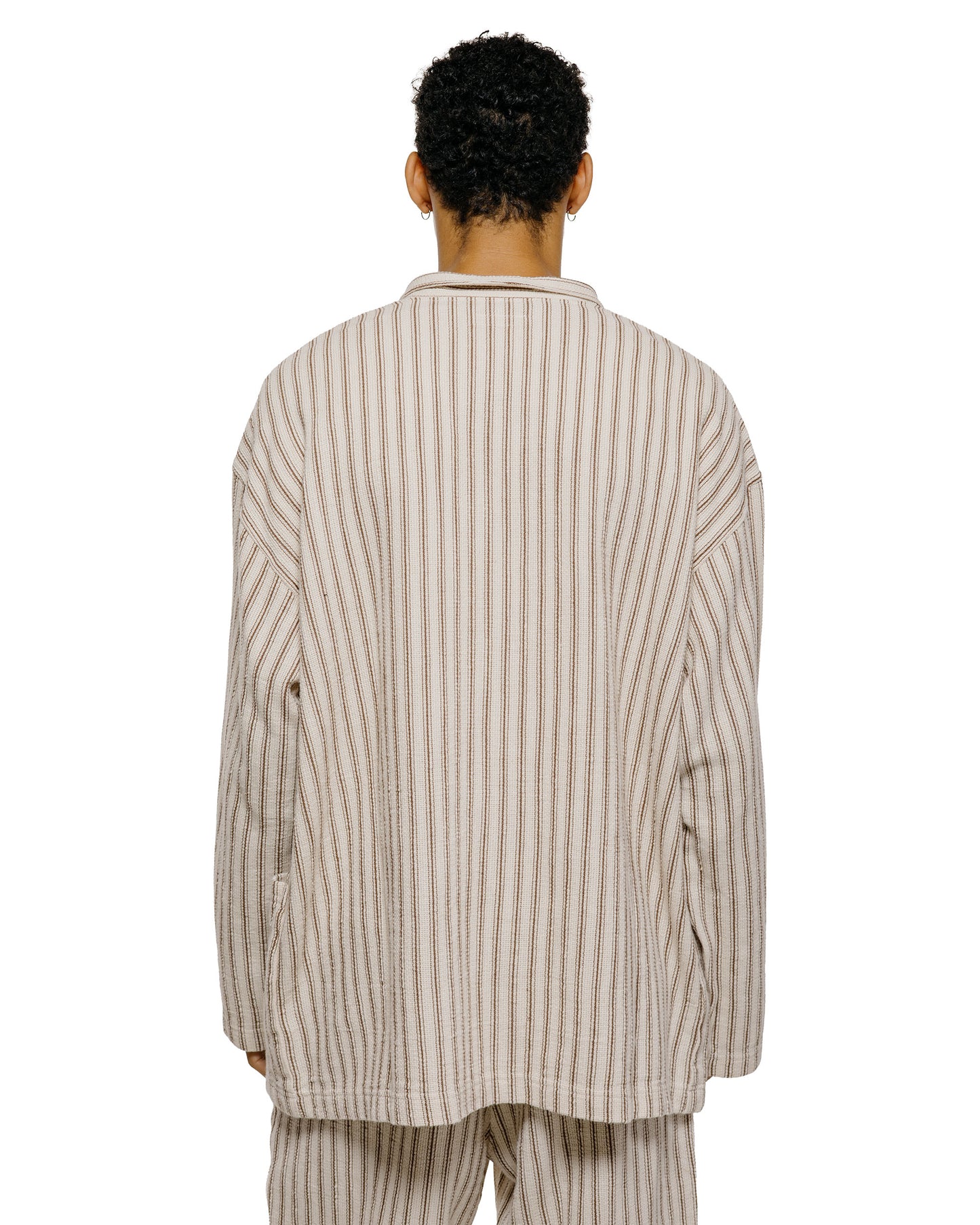 lost & found tss ts(s) Pullover Work Shirt Jacket Rustic Stripe Cotton Mesh Cloth Brown
