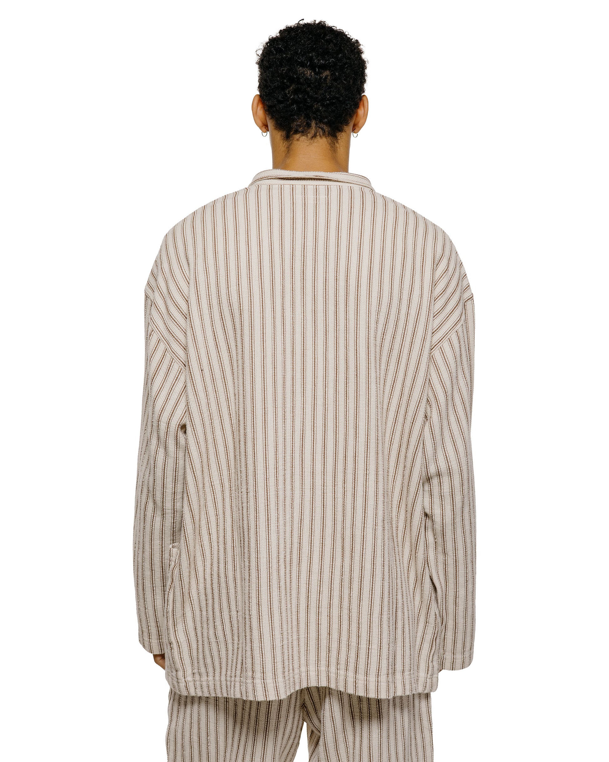 lost & found tss ts(s) Pullover Work Shirt Jacket Rustic Stripe Cotton Mesh Cloth Brown