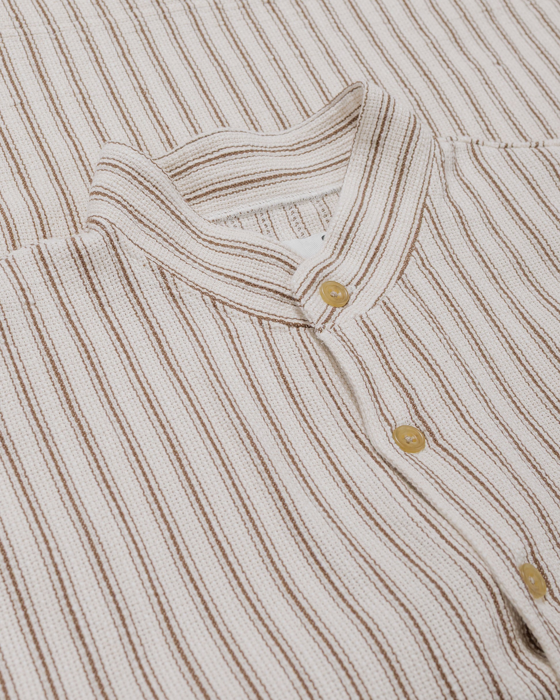 lost & found tss ts(s) Pullover Work Shirt Jacket Rustic Stripe Cotton Mesh Cloth Brown