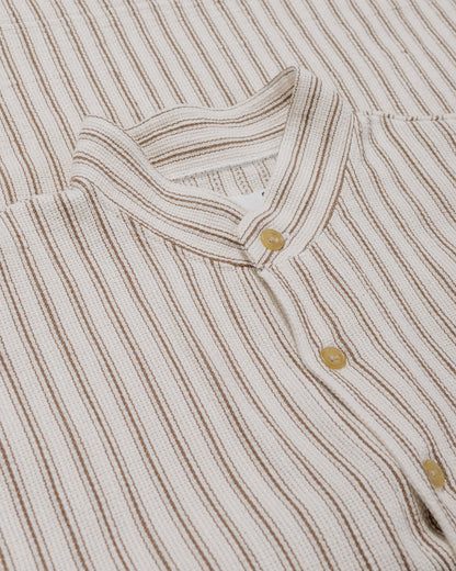 lost & found tss ts(s) Pullover Work Shirt Jacket Rustic Stripe Cotton Mesh Cloth Brown