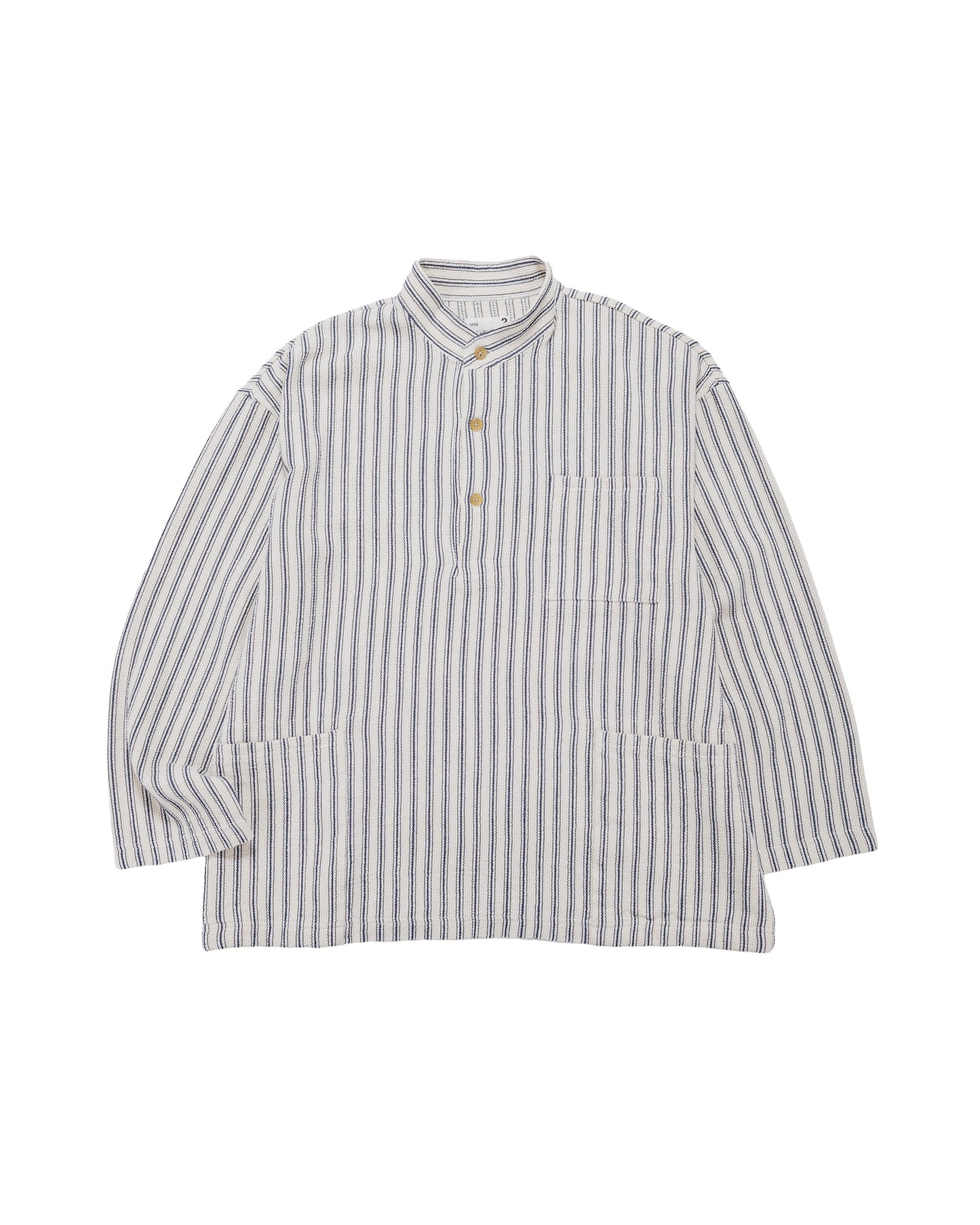 lost & found tss ts(s) Pullover Work Shirt Jacket Rustic Stripe Cotton Mesh Cloth Navy