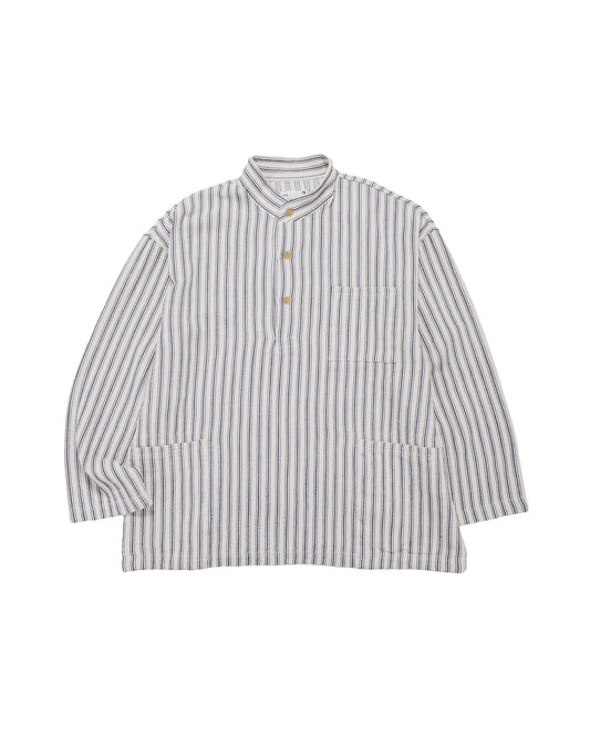 lost & found tss ts(s) Pullover Work Shirt Jacket Rustic Stripe Cotton Mesh Cloth Navy