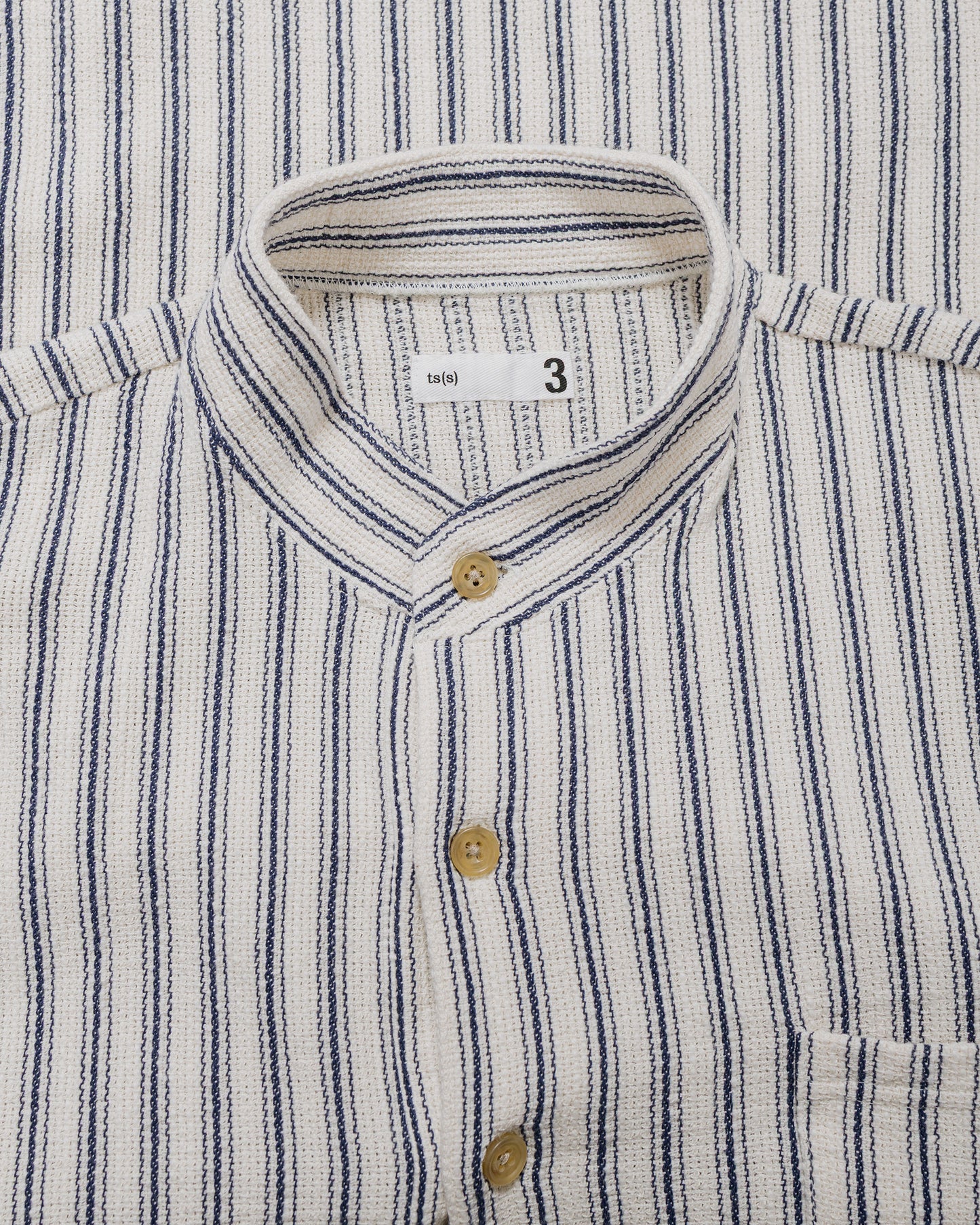 lost & found tss ts(s) Pullover Work Shirt Jacket Rustic Stripe Cotton Mesh Cloth Navy