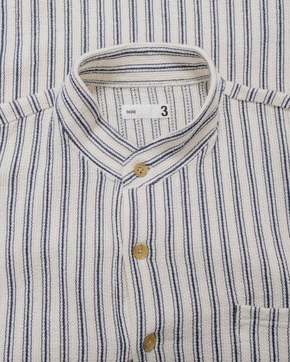 lost & found tss ts(s) Pullover Work Shirt Jacket Rustic Stripe Cotton Mesh Cloth Navy