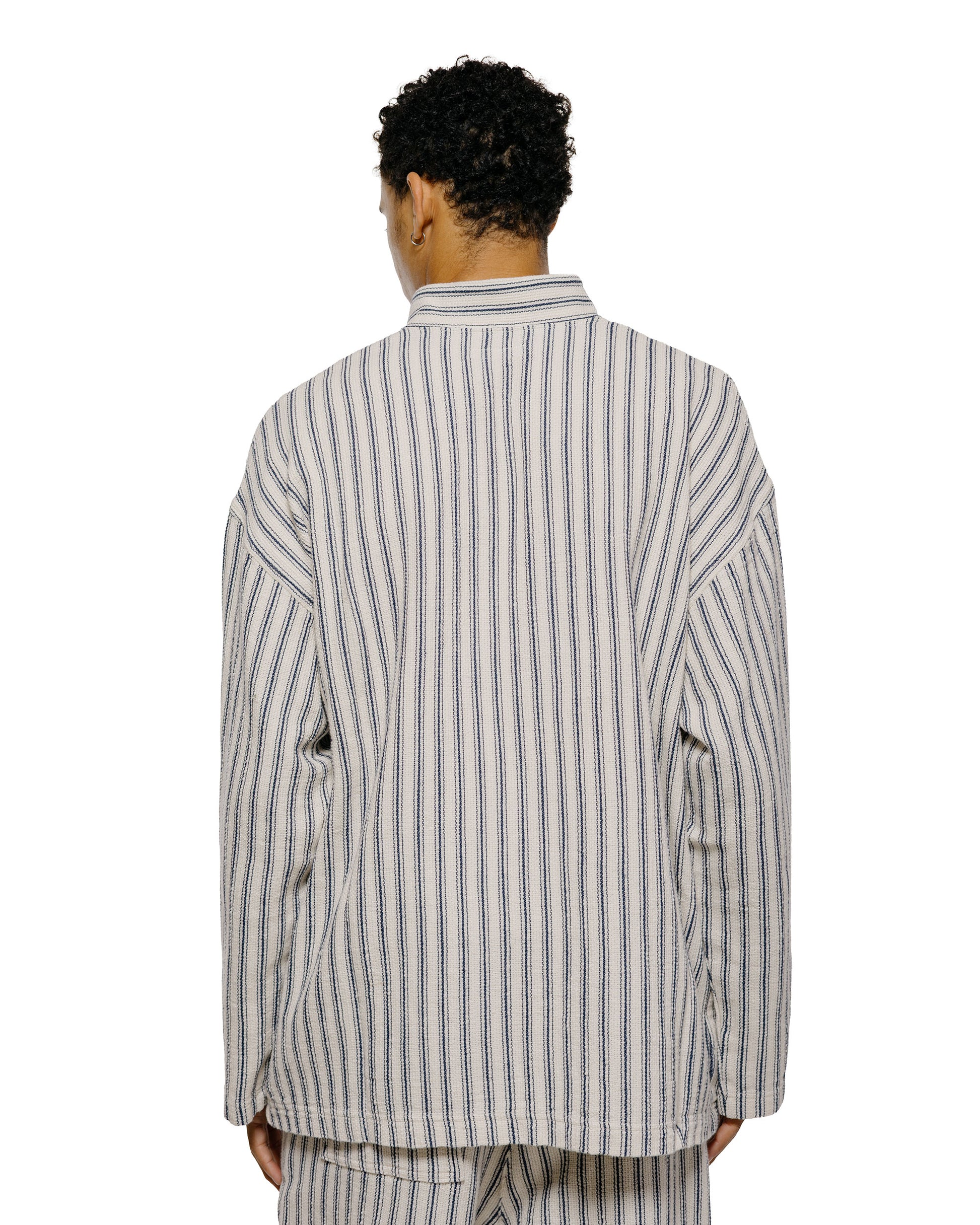 lost & found tss ts(s) Pullover Work Shirt Jacket Rustic Stripe Cotton Mesh Cloth Navy