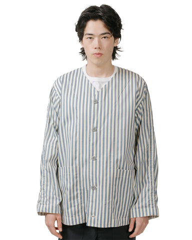 ts(s) Reversible Seam Taping Collarless Jacket Block Stripe Print Cotton Twill Cloth Blue