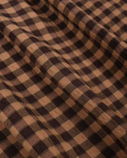 lost & found tss ts(s) Round Flap Pocket Short Sleeve Shirt Gingham Plaid Viscose/Nylon Crinkle Cloth Brown