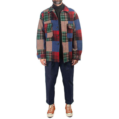 Beams Plus MIL Shirt Jacket Patchwork Like Dobby Check Patchwork Front