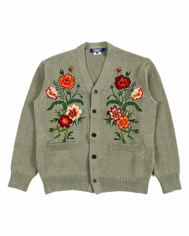 Junya Watanabe MAN Cotton Flower Embroidery Cardigan Green