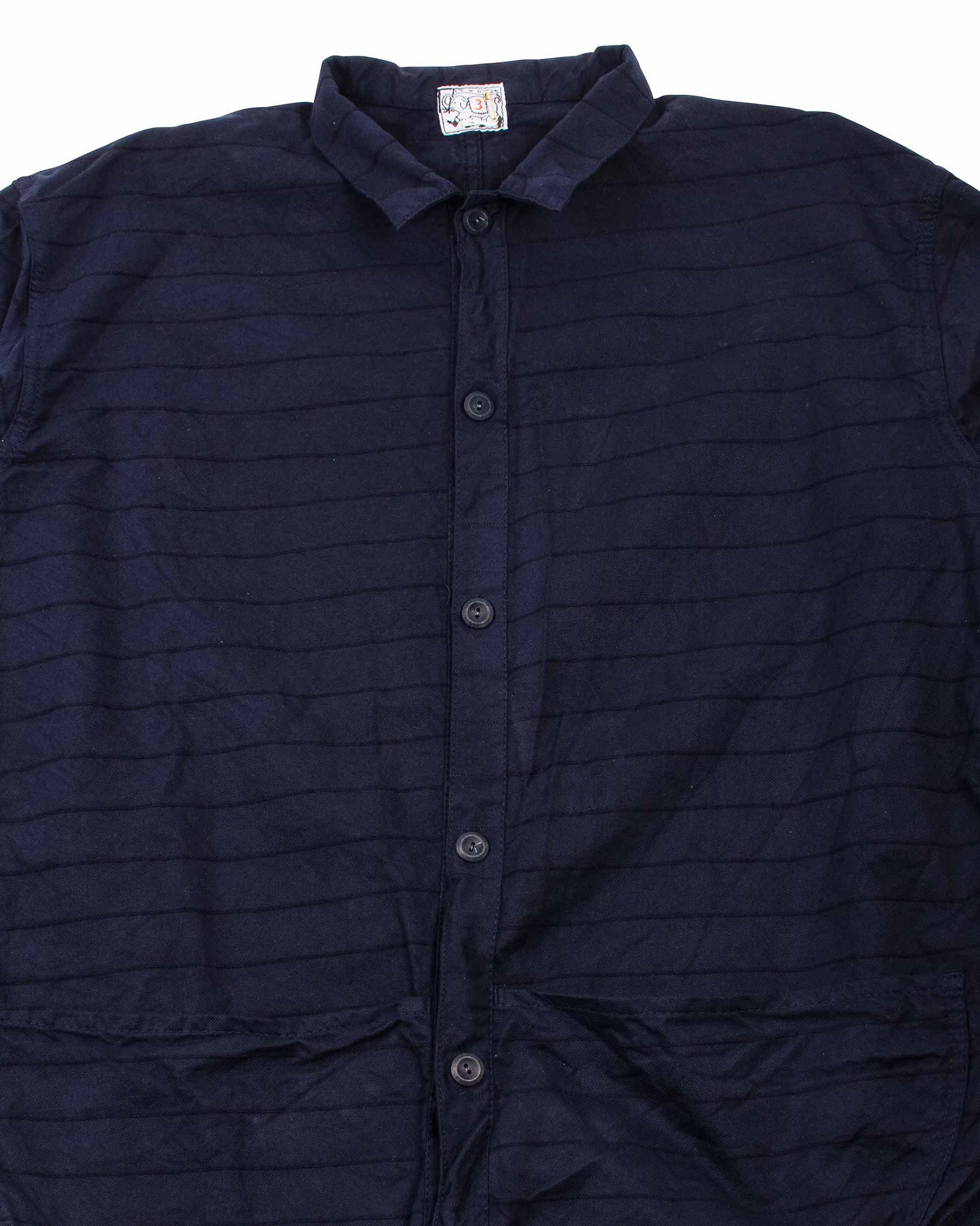 Tender Type 441 Compass Pocket Shirt Inverse Butcher's Stripe Cotton Twill Hadal Blue Details