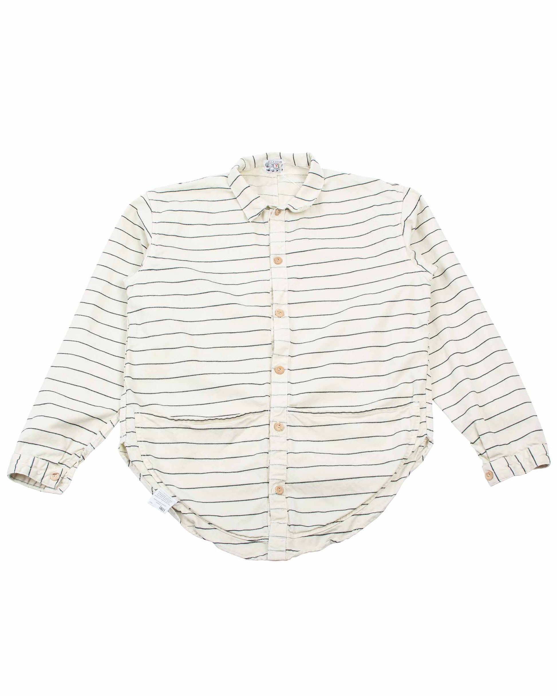 lost & found Tender Tender Type 441 Compass Pocket Shirt Inverse Butcher's Stripe Cotton Twill Rinsed Ecru