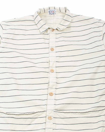 lost & found Tender Tender Type 441 Compass Pocket Shirt Inverse Butcher's Stripe Cotton Twill Rinsed Ecru