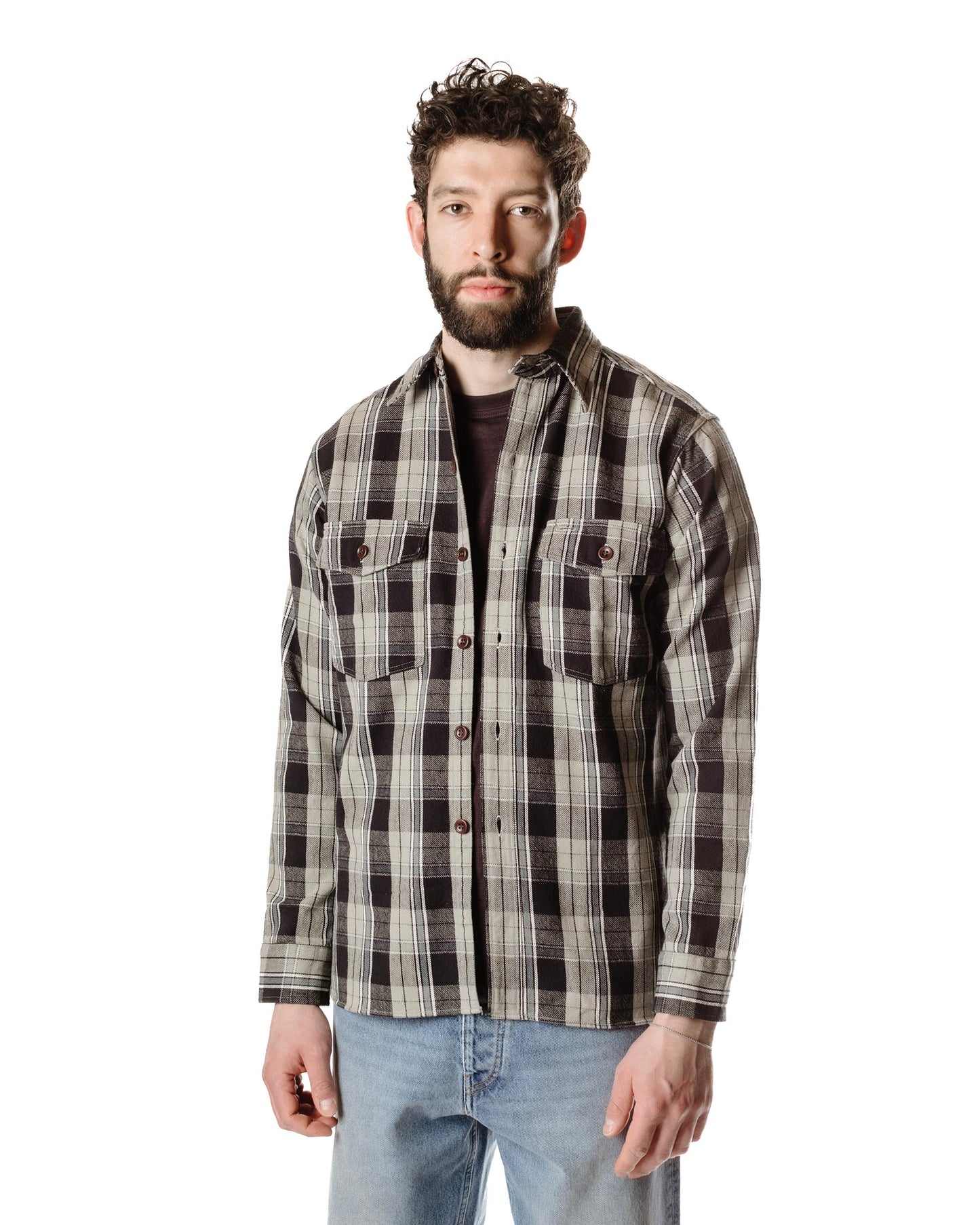 lost & found Warehouse Warehouse Lot. 3022 Flannel Shirt With Chinstrap G Pattern Grey (One Wash)