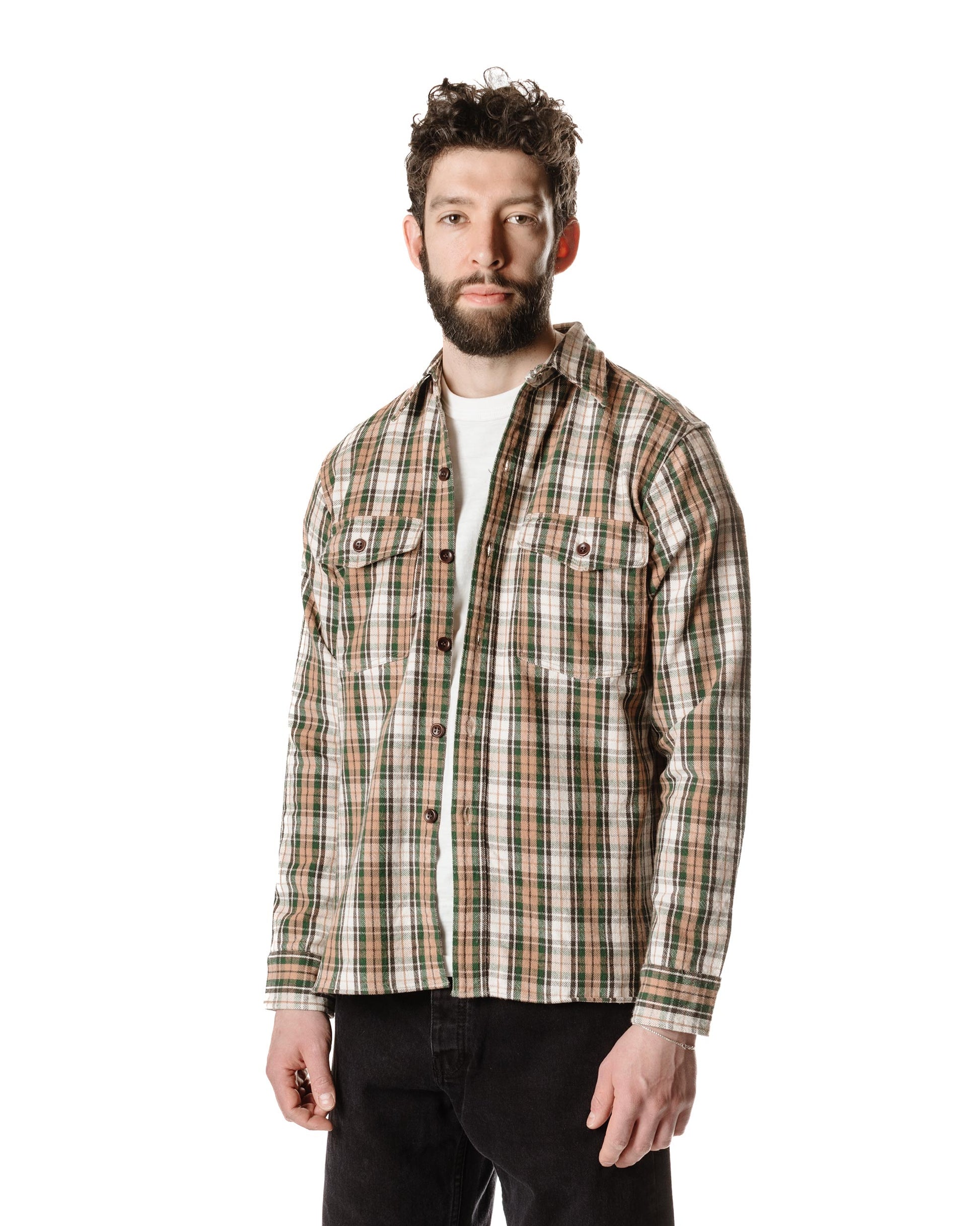 lost & found Warehouse Warehouse Lot. 3022 Flannel Shirt With Chinstrap H Pattern Salmon (One Wash)