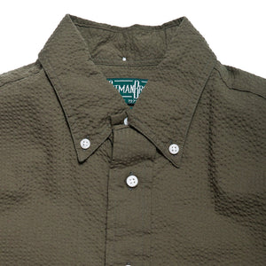 Gitman Vintage Bros. Navy Seersucker Shirt at shoplostfound, neck