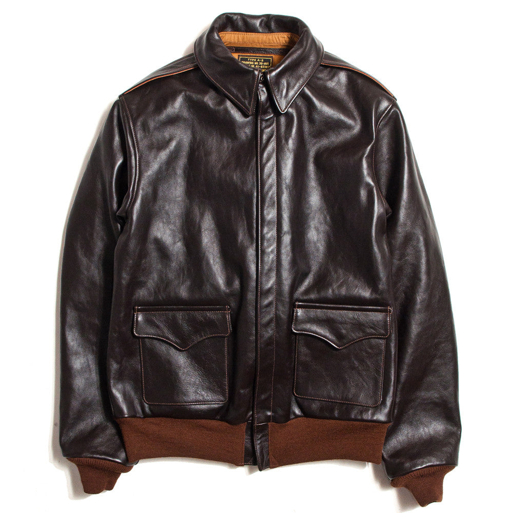 The Real McCoy's MJ12103 A-2 Flight Jacket Seal Brown at shoplostfound in Toronto, front